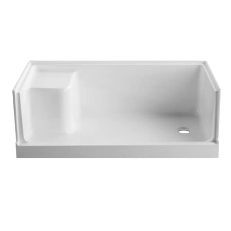 Aqua Eden VTSB603221R 60" x 32" Anti-Skid Single Threshold Shower Base with Seat, Right Hand Drain, White VTSB603221R